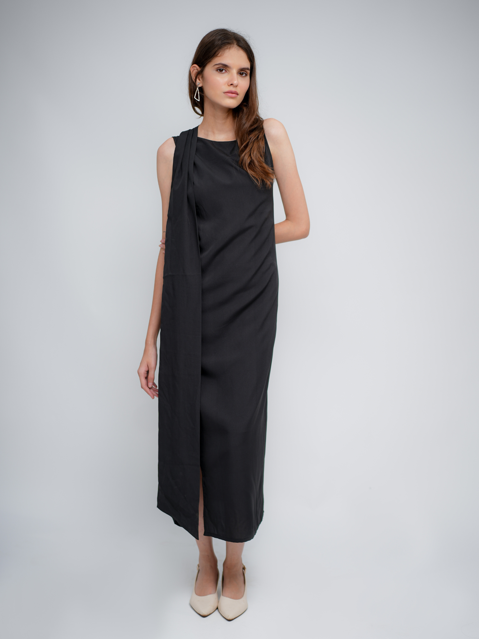 Eraya Black Dress with Attached Scarf