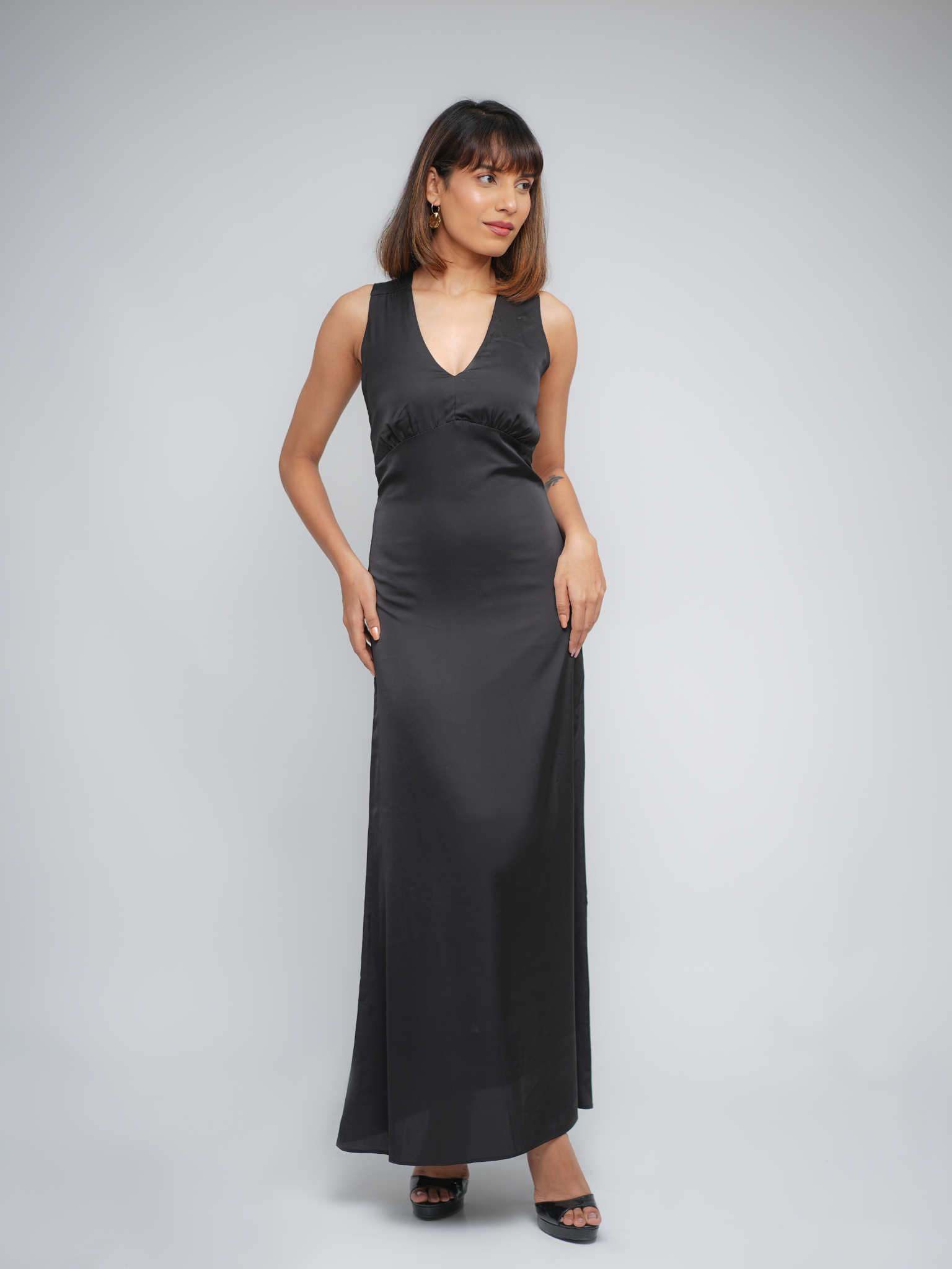 V-Neck Dress with Cinched Waist and Cross Back