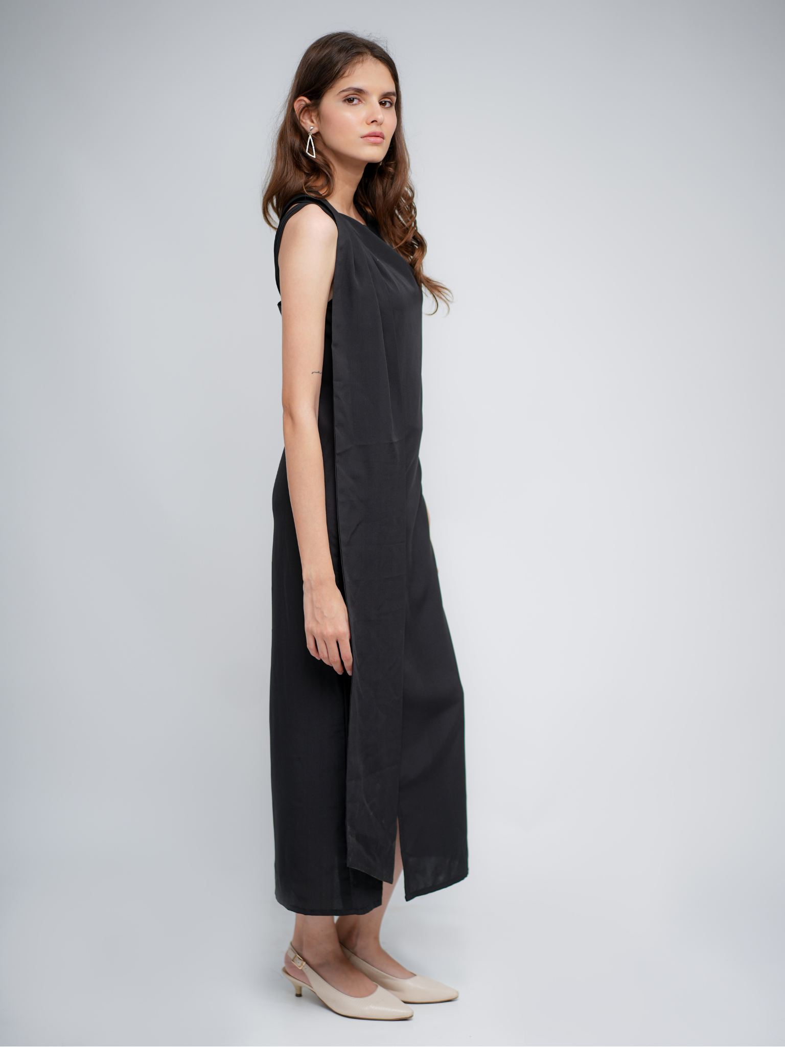 Eraya Black Dress with Attached Scarf
