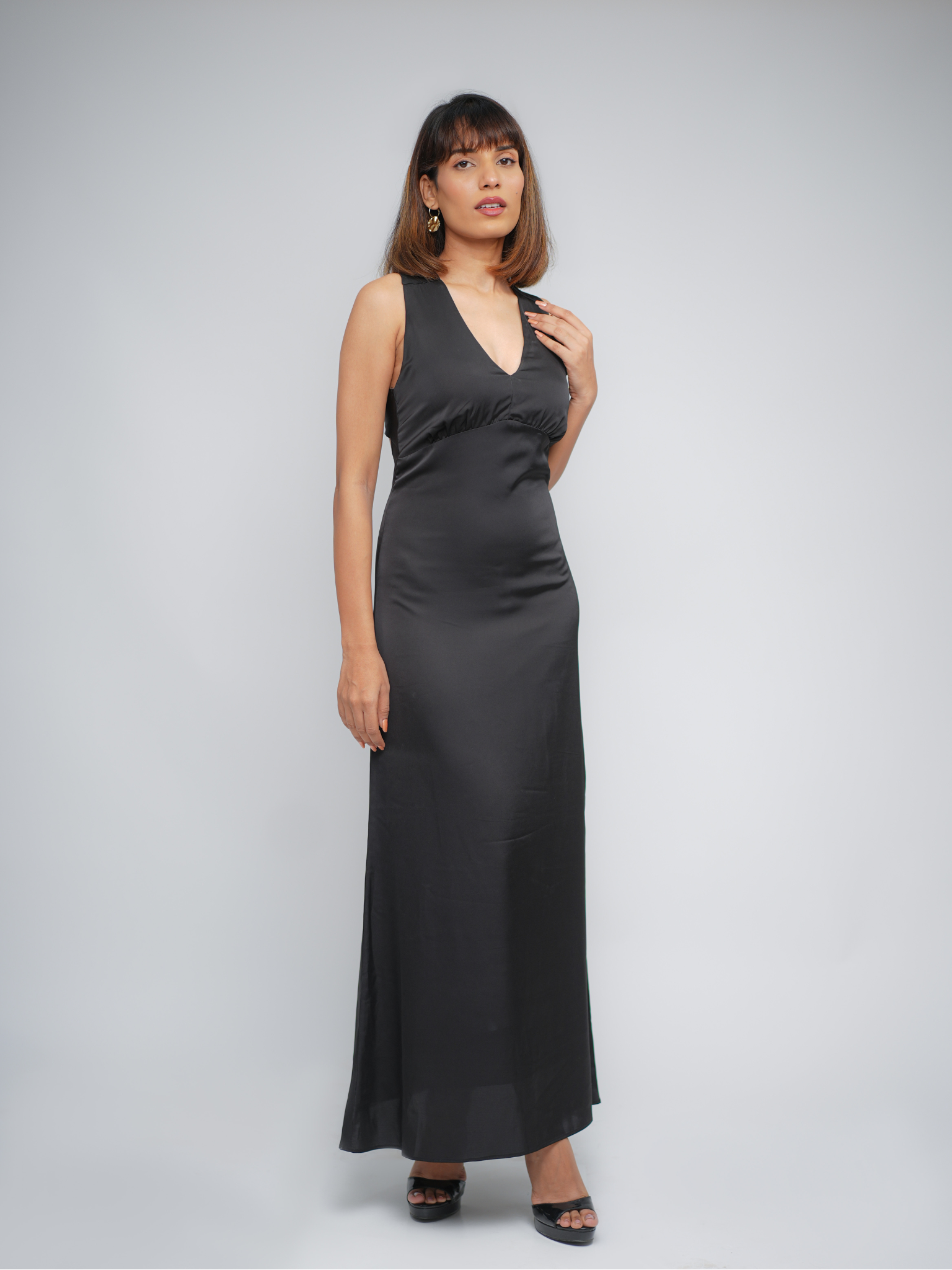 V-Neck Dress with Cinched Waist and Cross Back