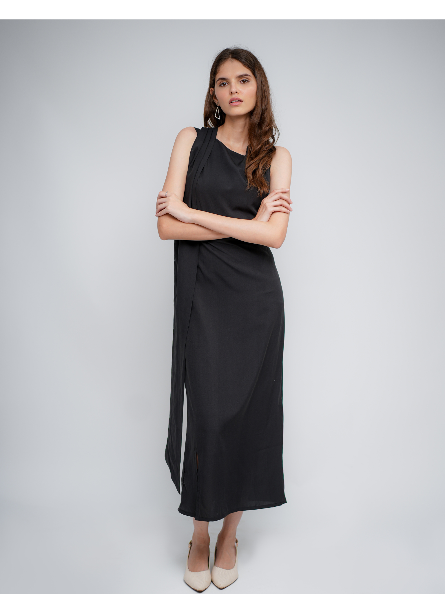 Eraya Black Dress with Attached Scarf