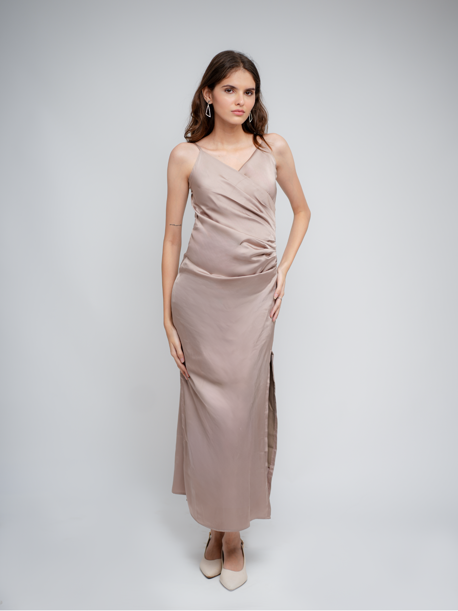 Zaira Metallic Gold Gathered Wrap Dress
