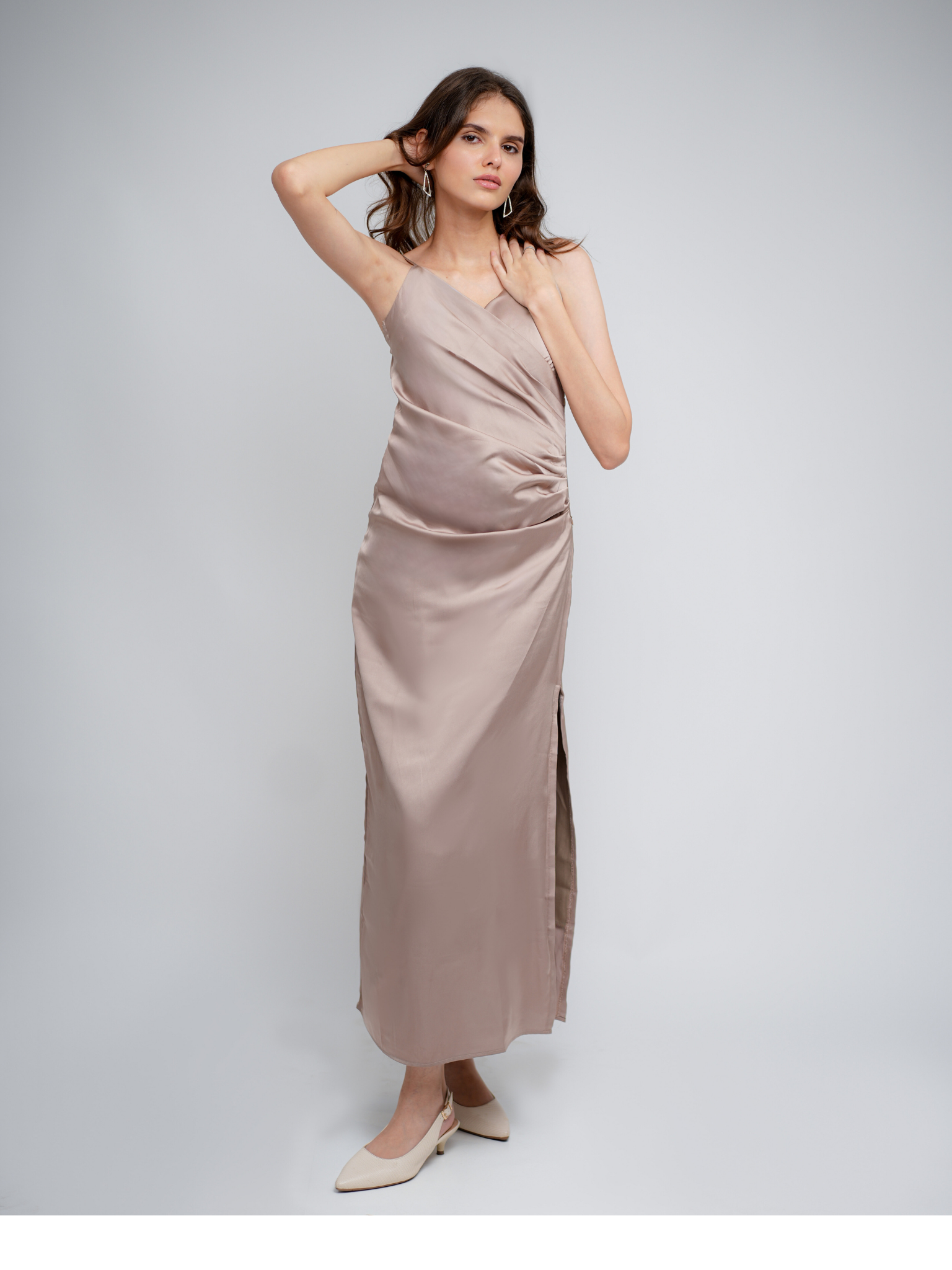 Zaira Metallic Gold Gathered Wrap Dress