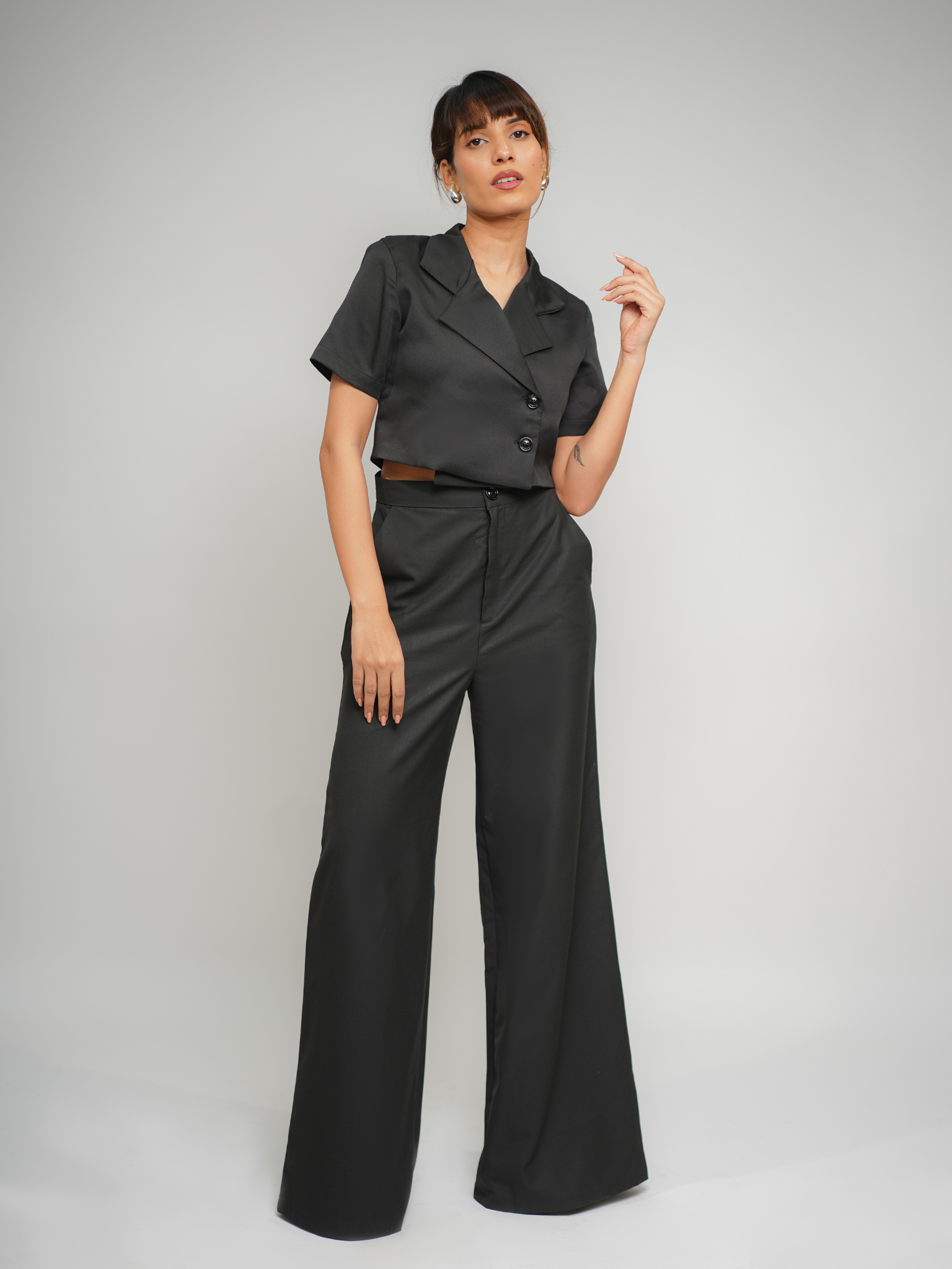Coeur Half-Sleeve Cropped Blazer and Lila High-Waisted Flared Pants