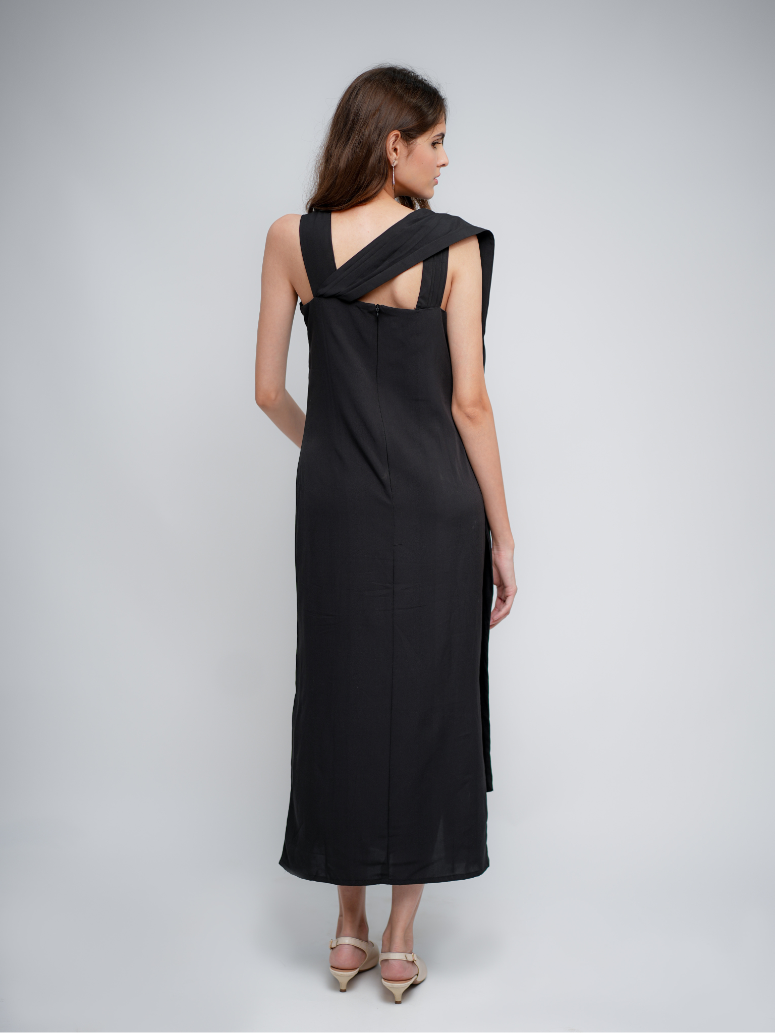 Eraya Black Dress with Attached Scarf