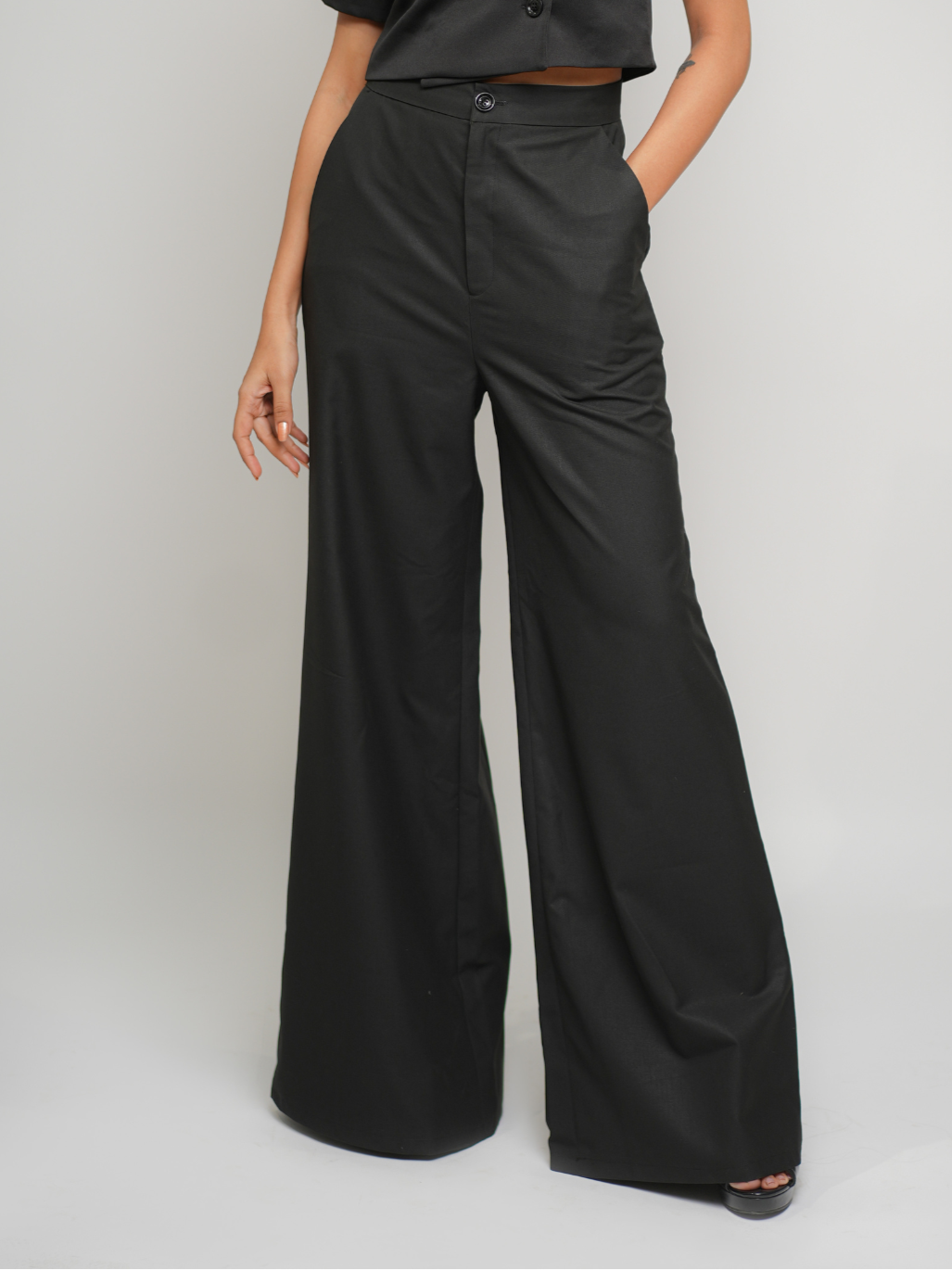 Lila Pants - Black High Waisted Exaggerated Flared Pants