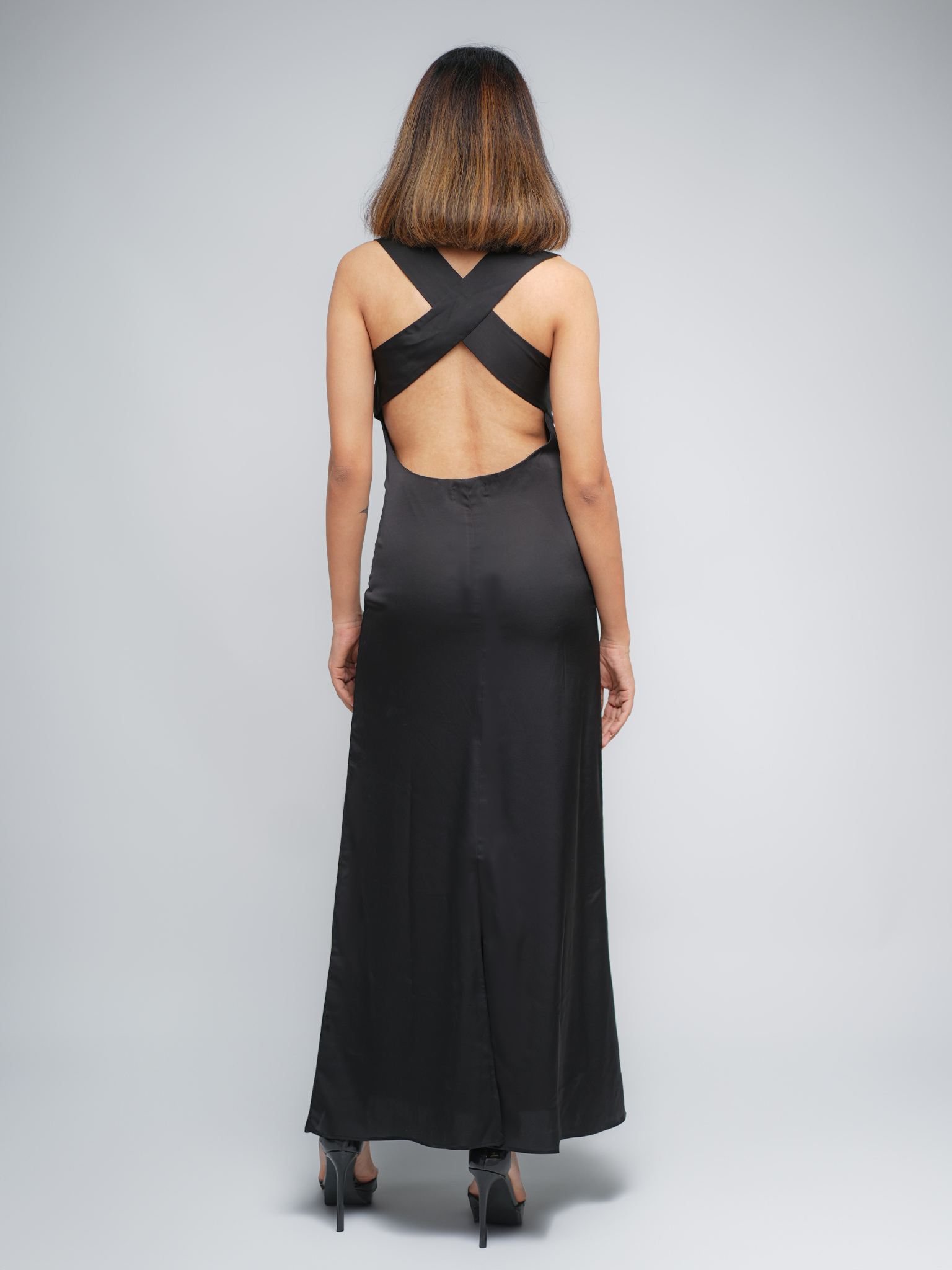 V-Neck Dress with Cinched Waist and Cross Back