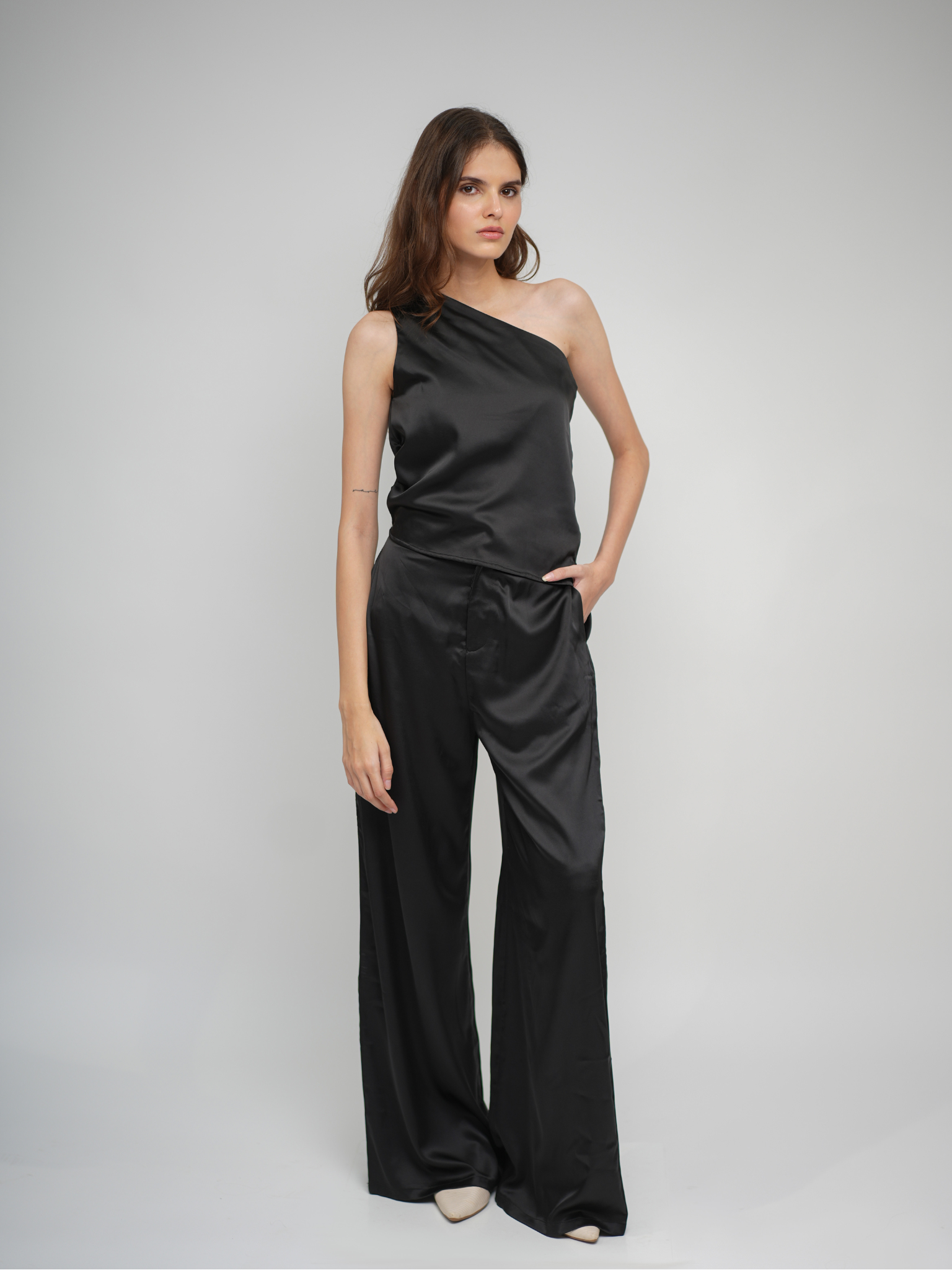 Iris One-Shoulder Satin Top