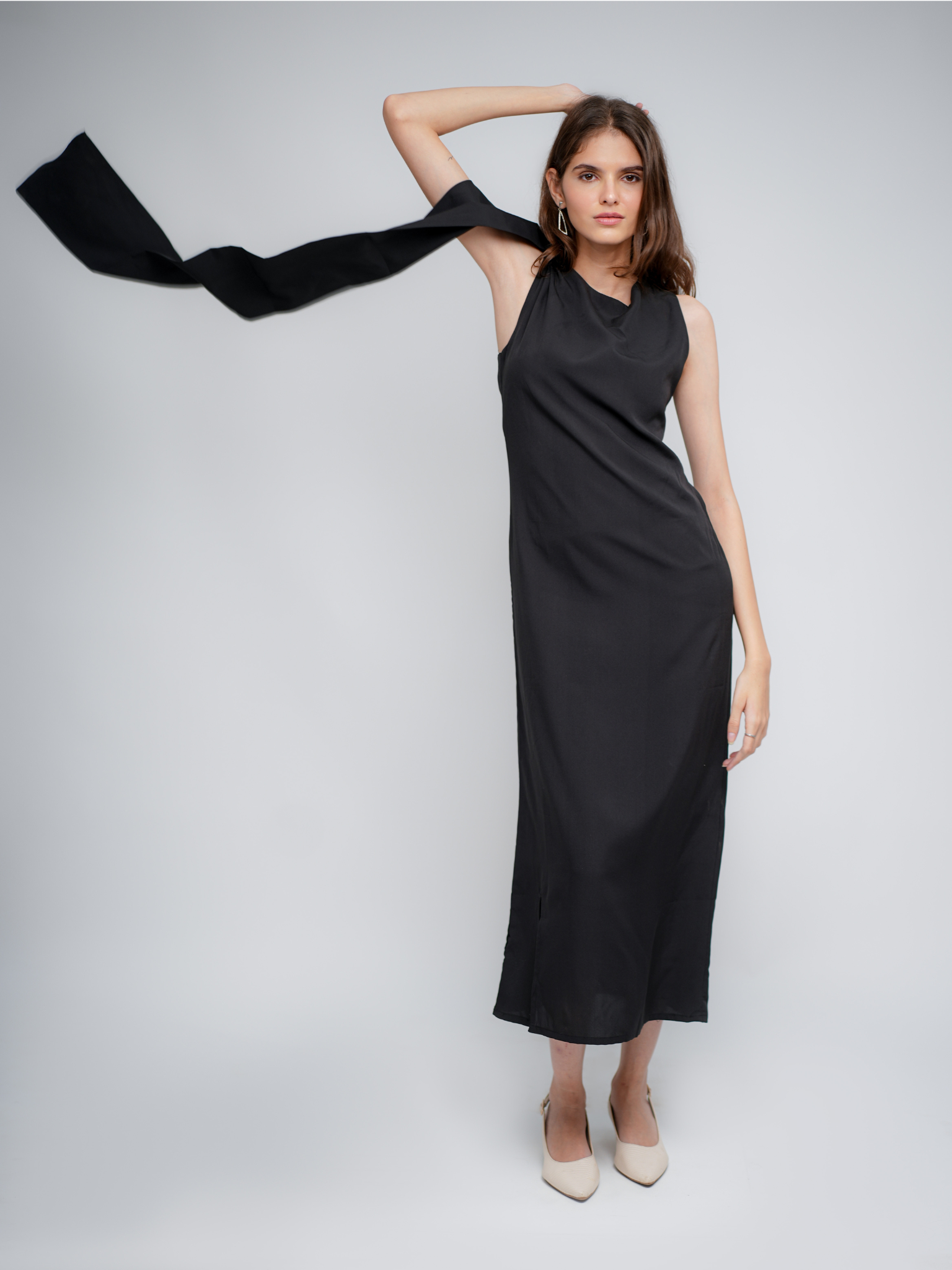 Eraya Black Dress with Attached Scarf