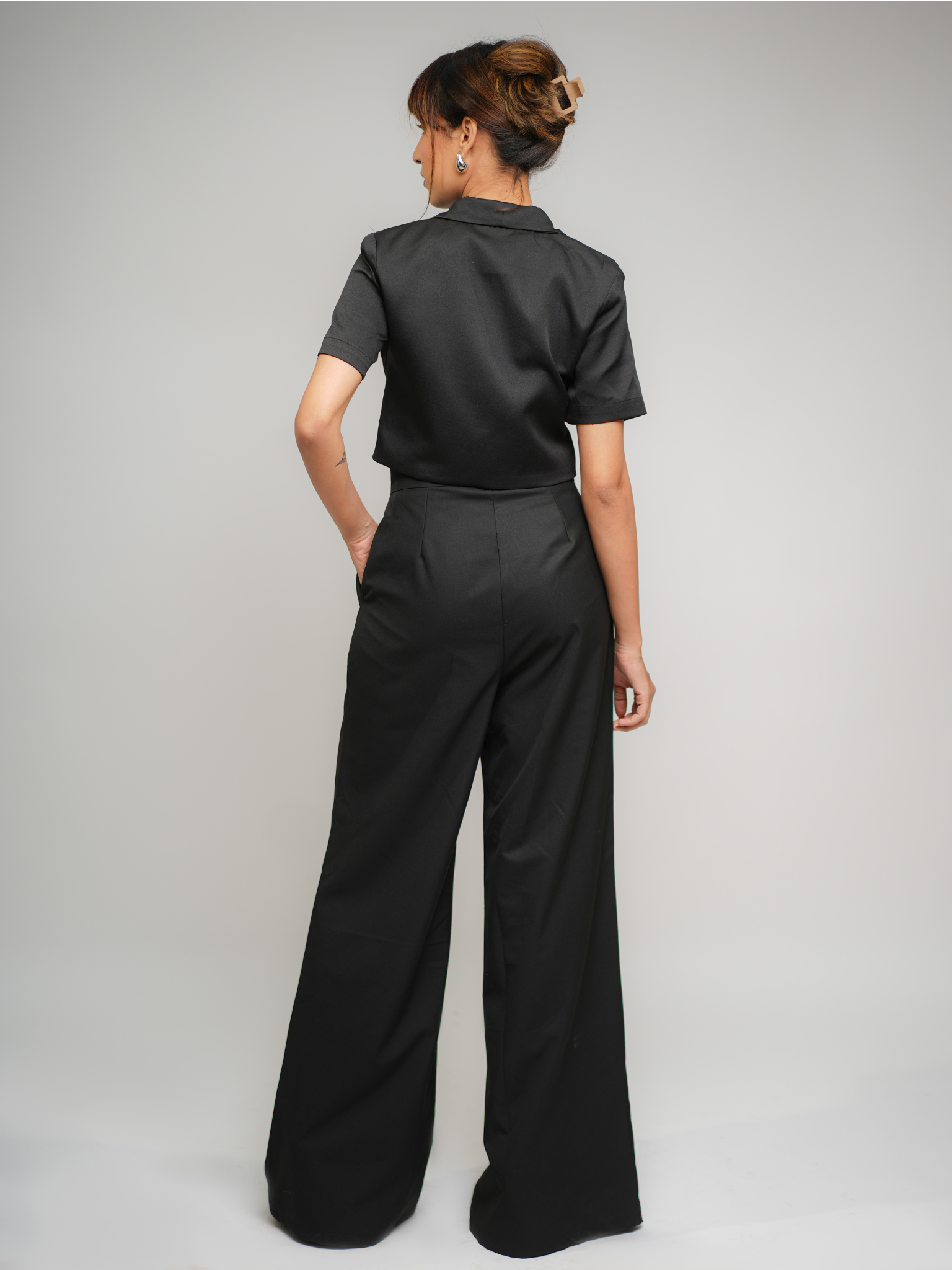 Coeur Half-Sleeve Cropped Blazer and Lila High-Waisted Flared Pants