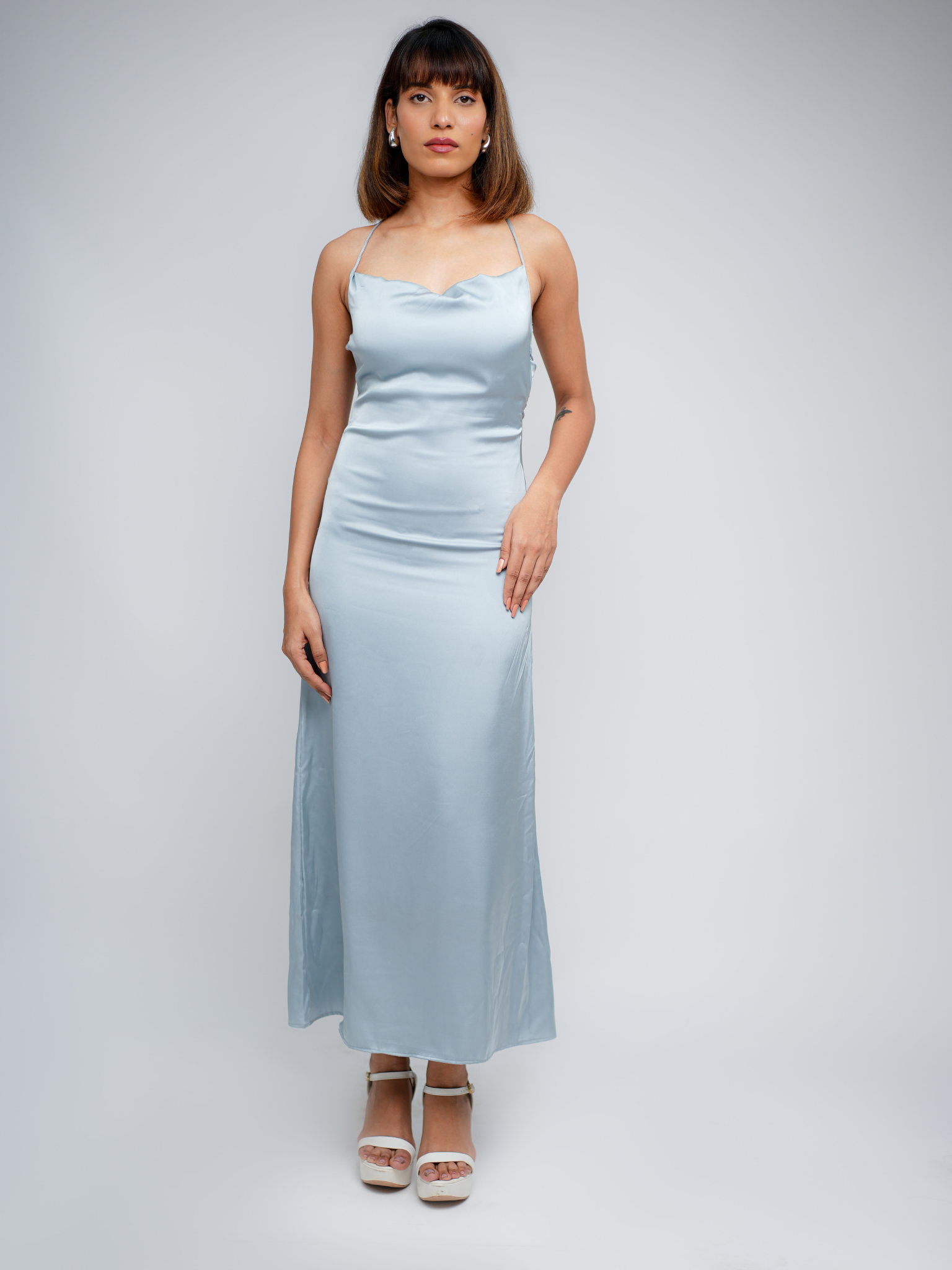 Powder Blue Cowl Neck Dress