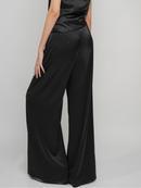 Elara Pants - Black High Waisted Satin Flared Pants